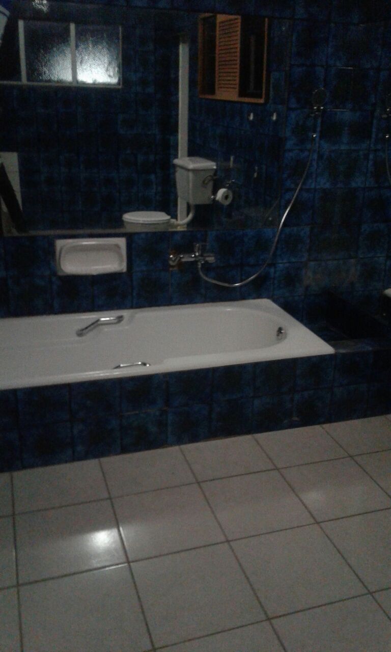 Un baño con una bañera blanca, inodoro y ducha.