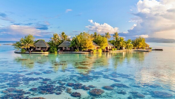A tropical island resort with overwater bungalows, clear turquoise water, and coral reefs. - EDEN - Private Island - TAHA'A (Taha'a)