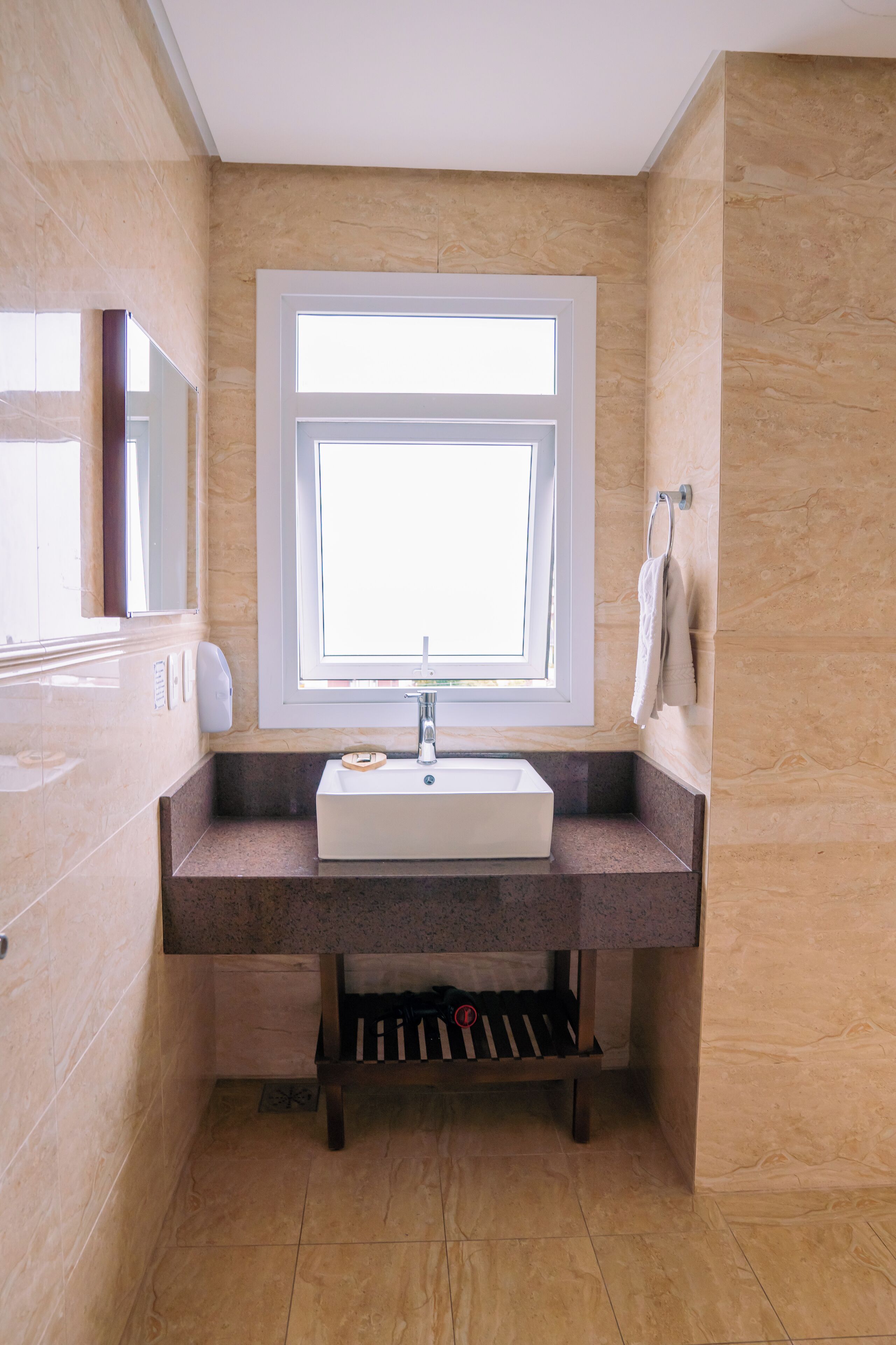 free toiletries, hair dryer, towels