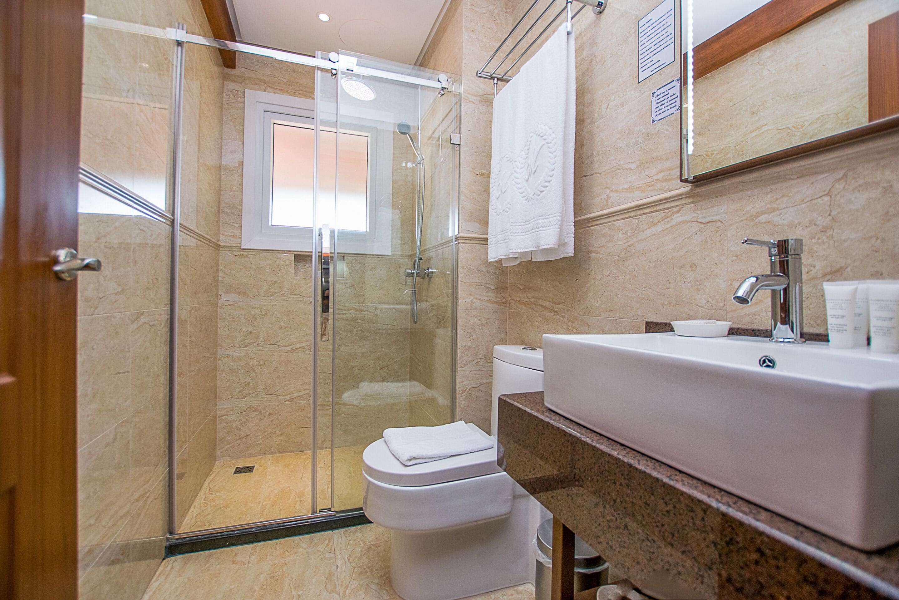 free toiletries, hair dryer, towels