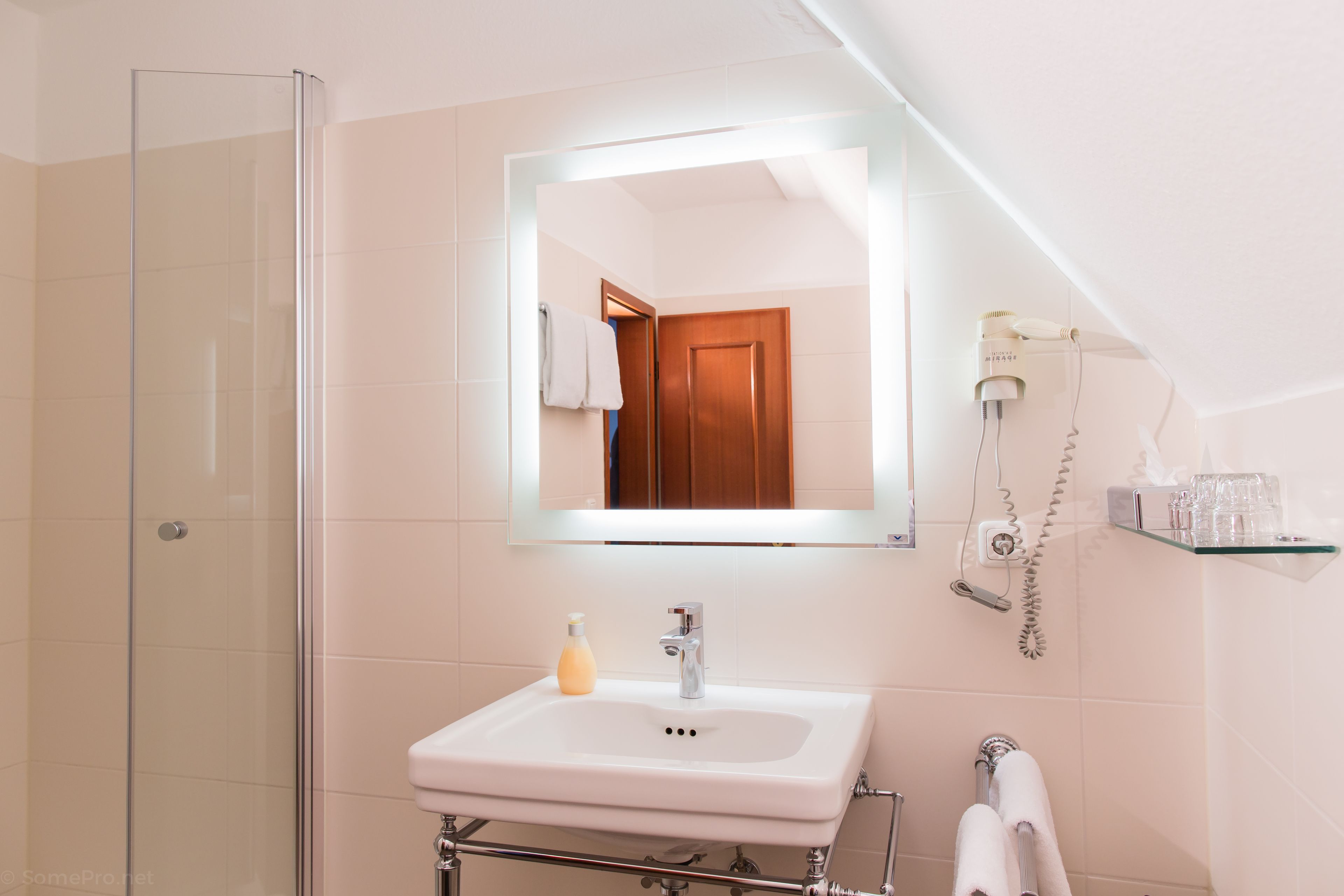 free toiletries, hair dryer, towels