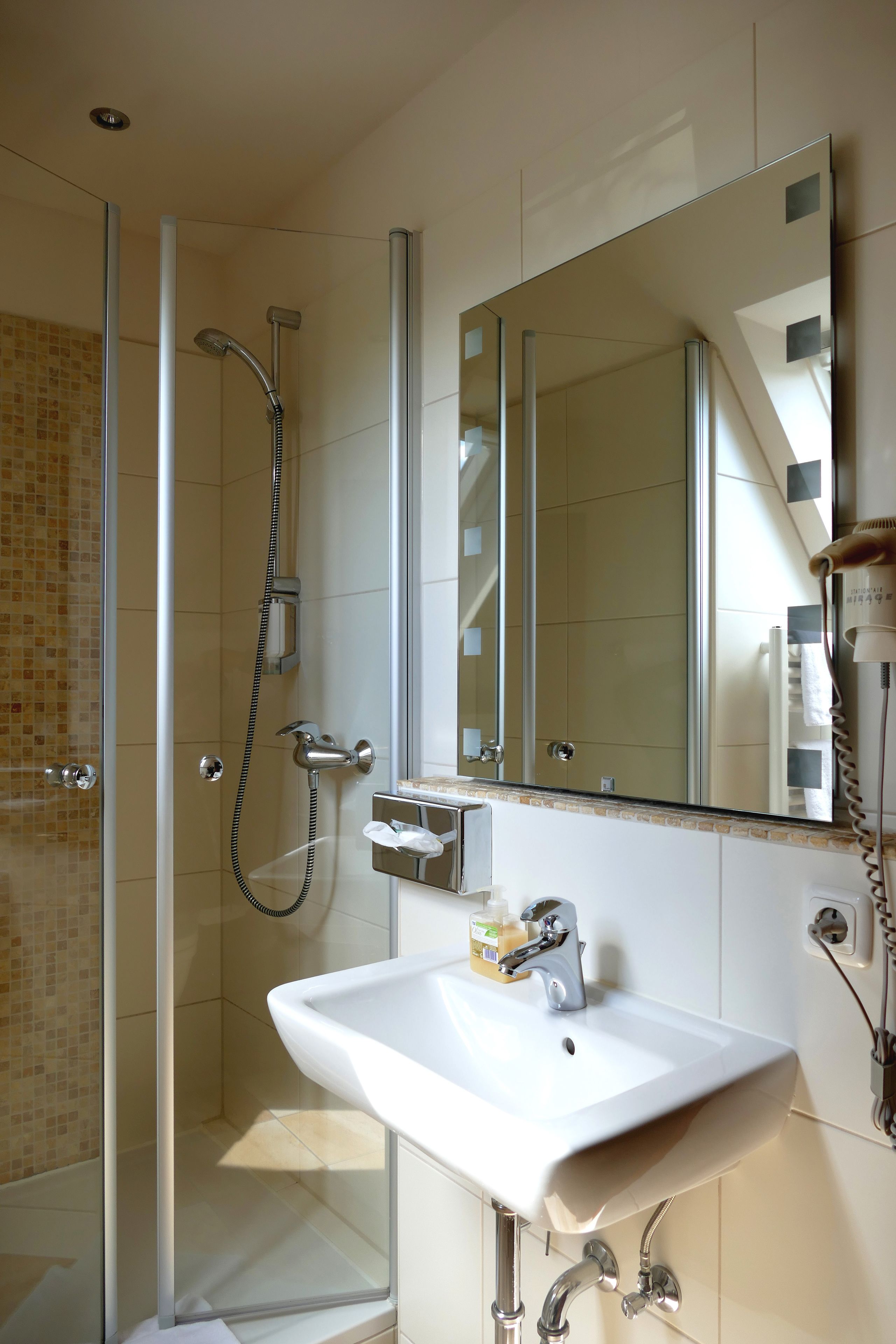 free toiletries, hair dryer, towels