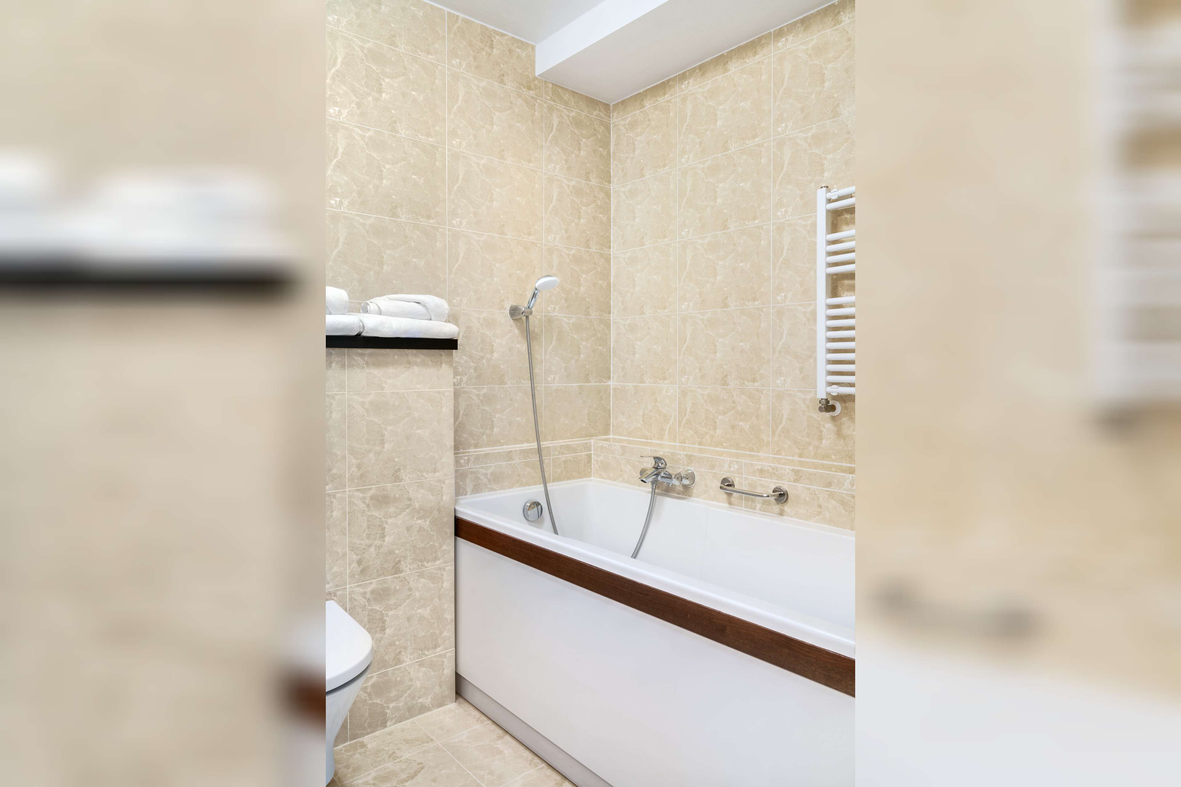 junior suite, 1 king bed with sofa bed, bathtub | bathroom | eco-friendly toiletries, hair dryer, slippers, towels