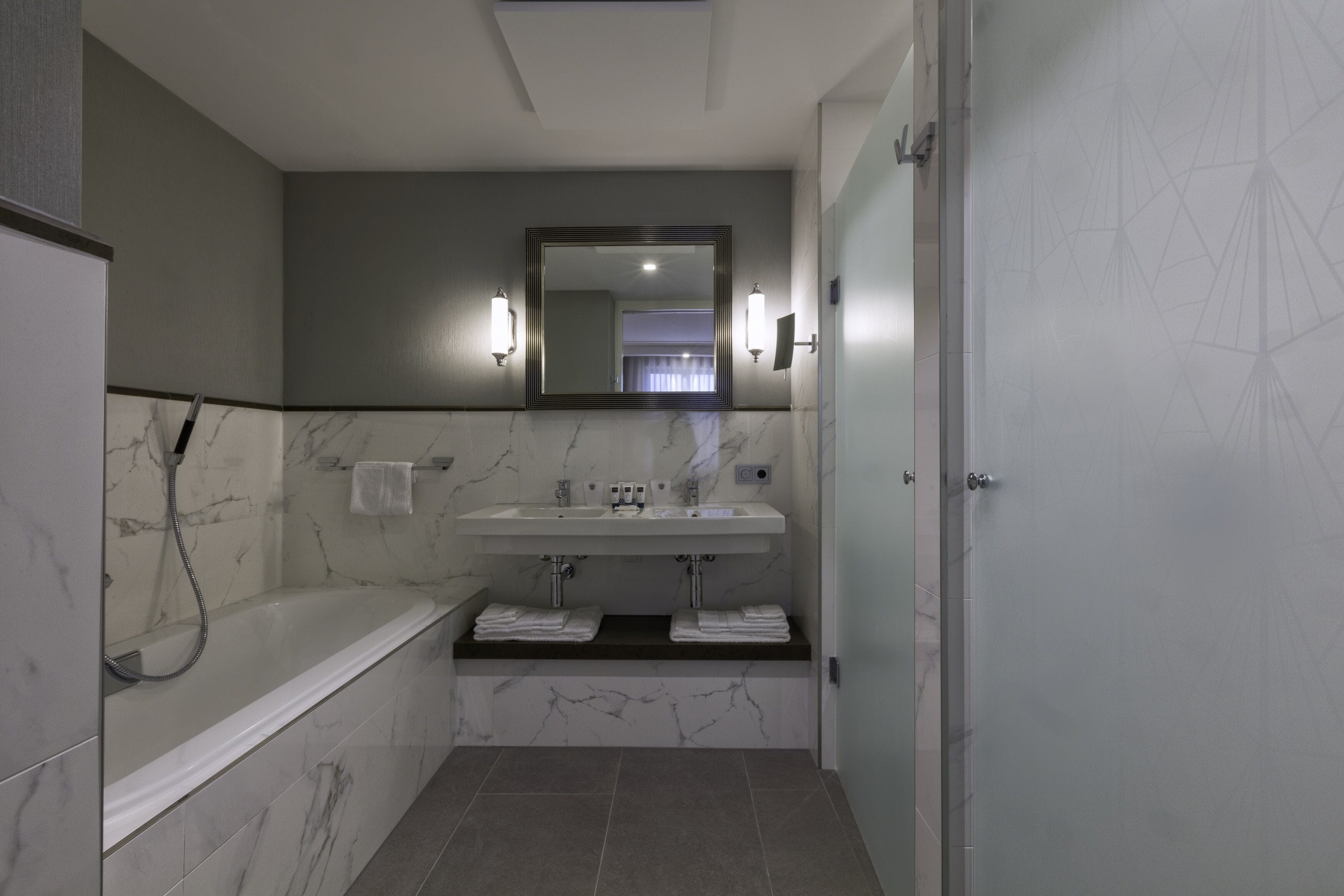 free toiletries, hair dryer, towels