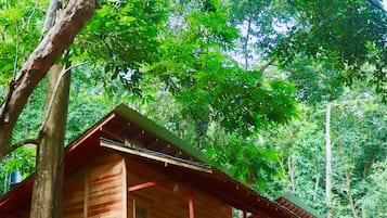 Habitación familiar, 2 camas dobles, vistas al jardín | Caja fuerte, escritorio, espacio para trabajar con un portátil