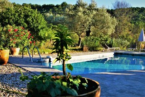 Innenpool, Außenpool, Sonnenschirme, Liegestühle