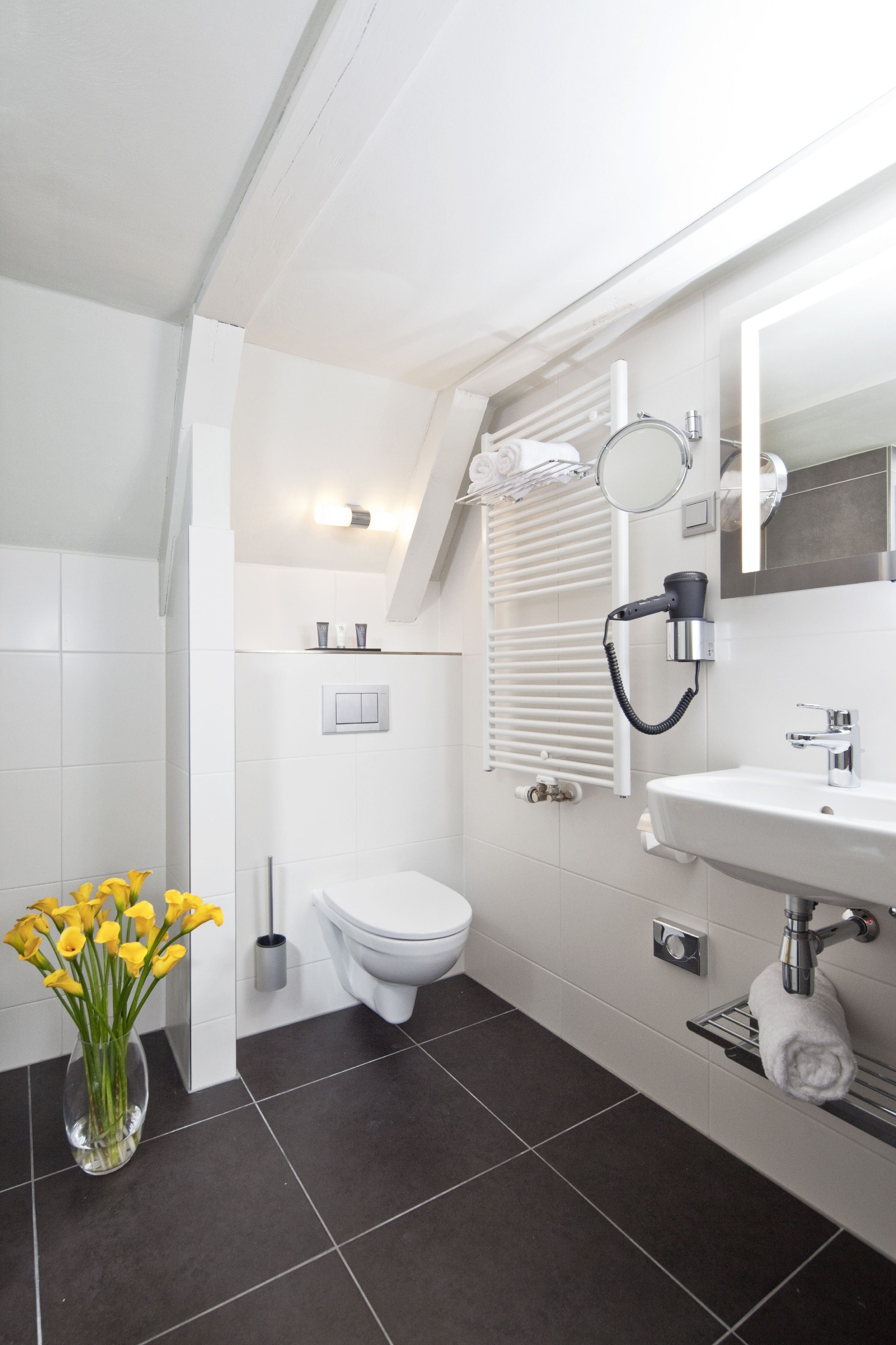 shower, eco-friendly toiletries, hair dryer, towels