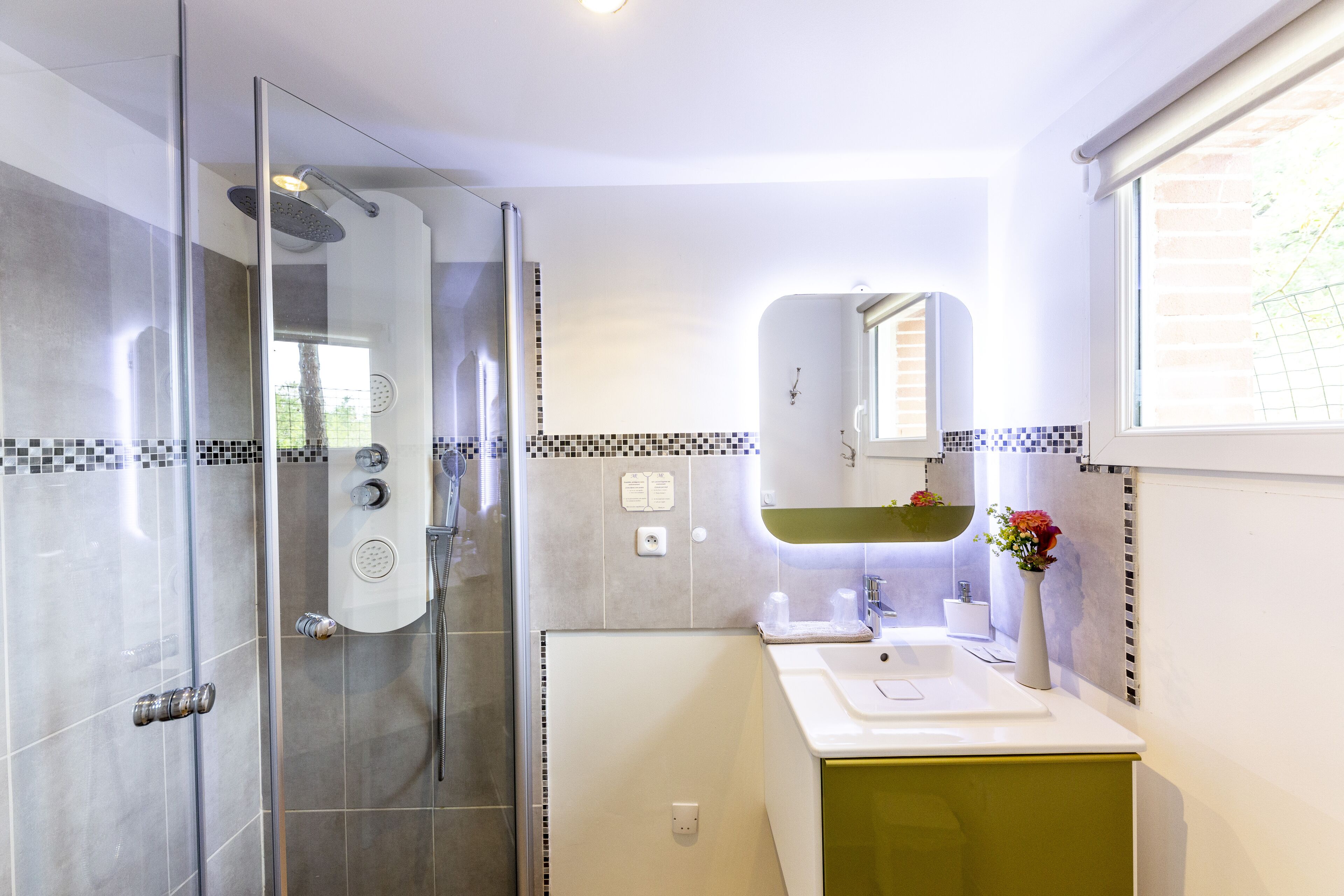 shower, free toiletries, hair dryer, towels