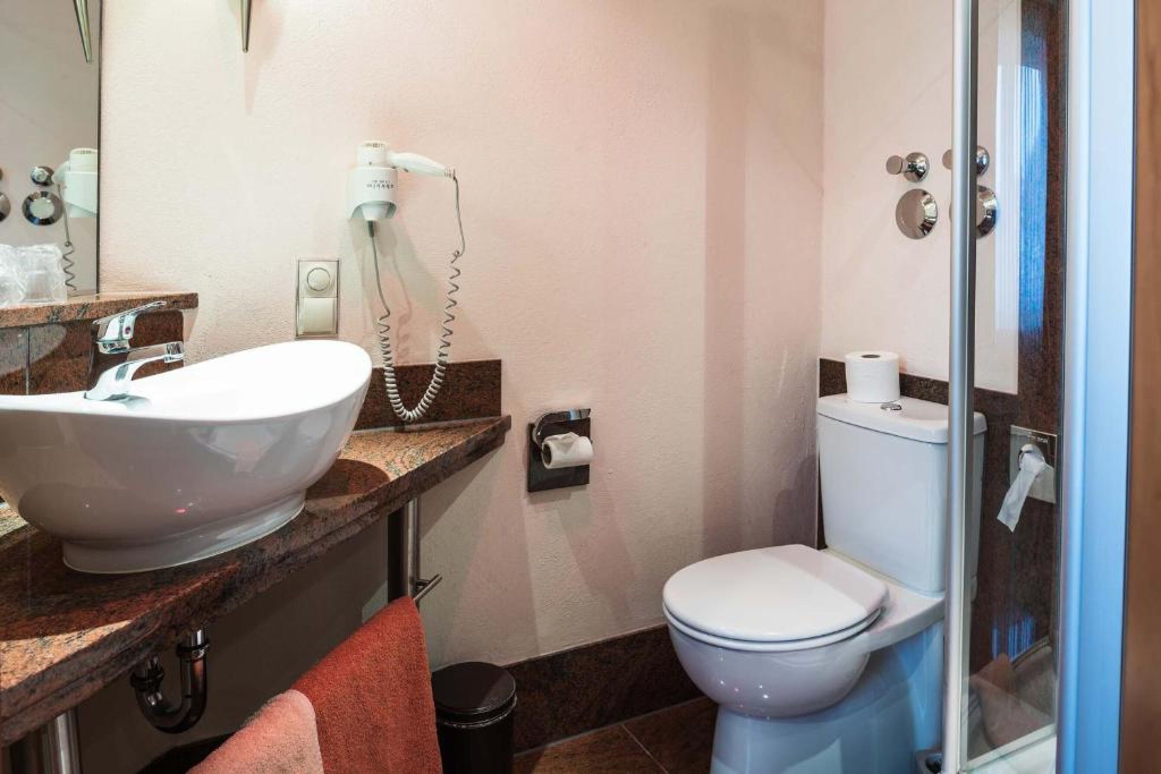 shower, free toiletries, hair dryer, towels