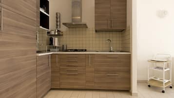 Fridge, oven, stovetop, coffee/tea maker