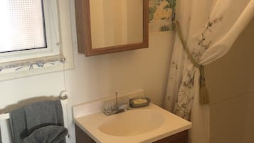 Cabane, 1 chambre (Cabin 1) | Salle de bain | Douche, articles de toilette gratuits, serviettes fournies
