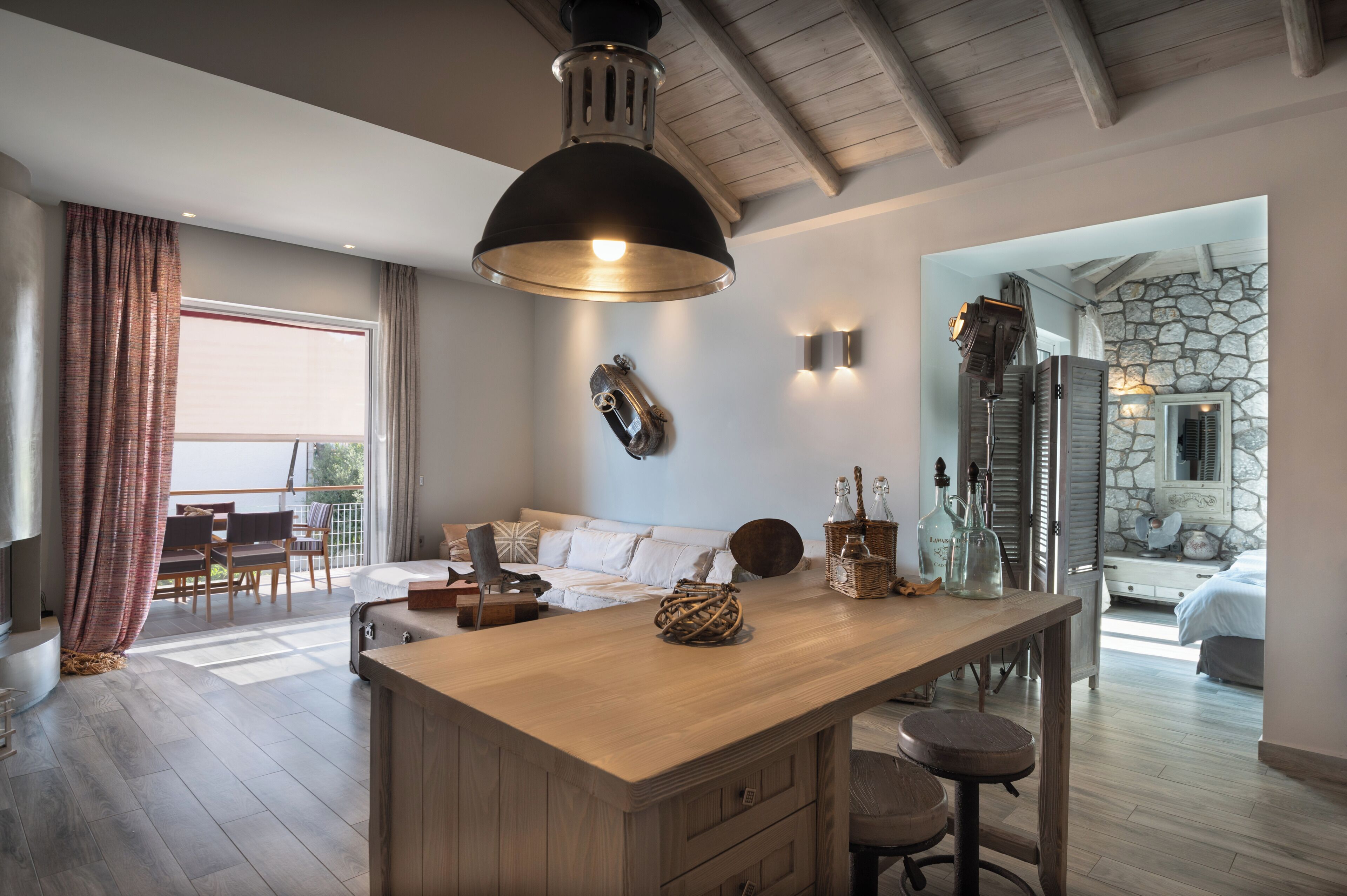 Villa (Elissavet) | Living area | 42-inch flat-screen TV with digital channels, TV, fireplace