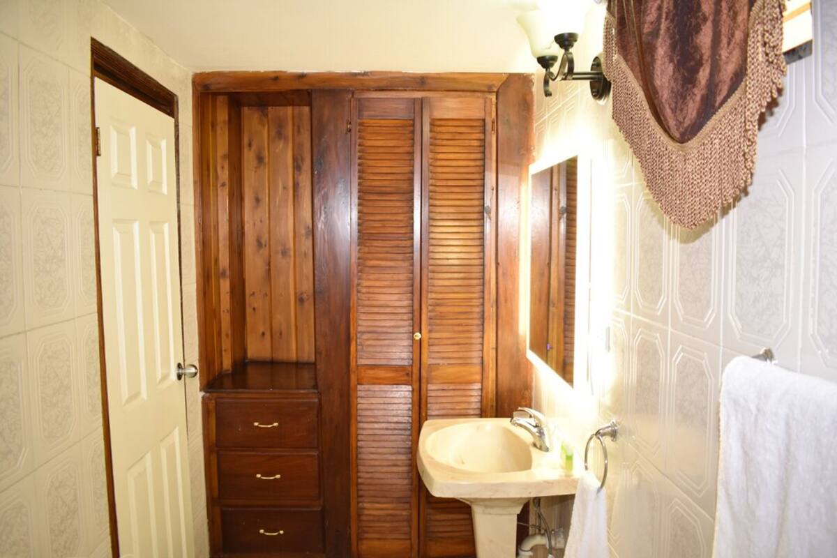 separate bathtub and shower, rainfall showerhead, free toiletries