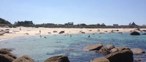 Plage, chaises longues