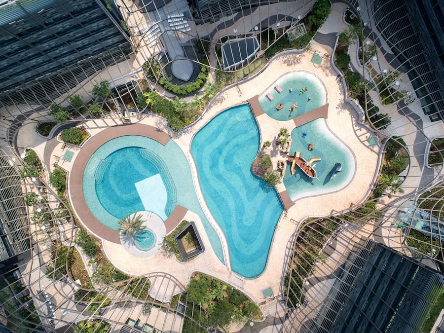 Seasonal outdoor pool, open 9:00 AM to 7:00 PM, lifeguards on site