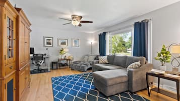 Smart TV, DVD player, books, stereo