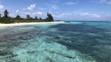 Na praia, espreguiçadeiras, toalhas de praia