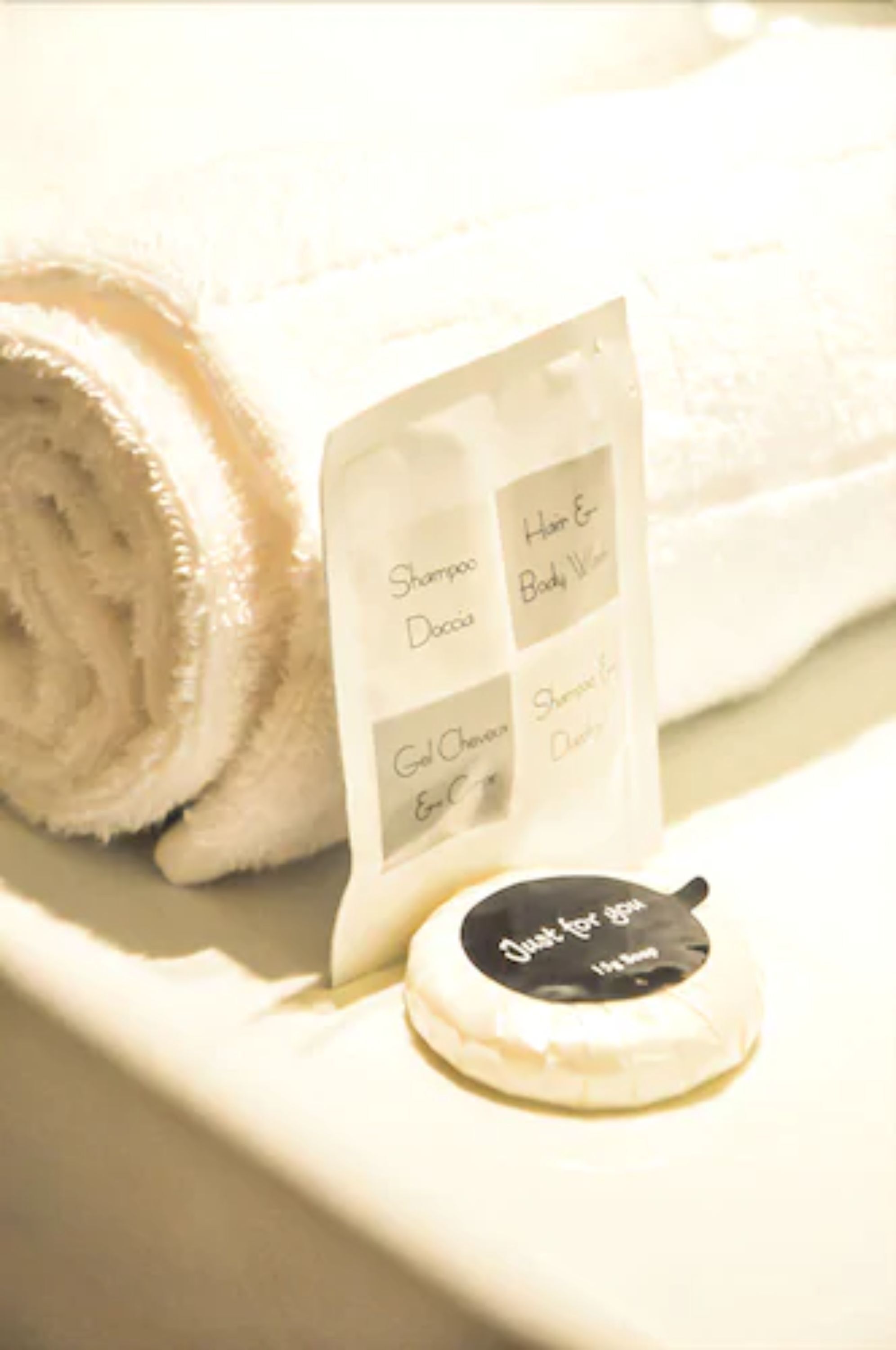 free toiletries, hair dryer, towels