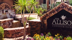 A residential area with a sign for 'The Alliso Condominium'. - With snowbirds landing here you will be at home. City of Scottsdale: 2027801. (Scottsdale)
