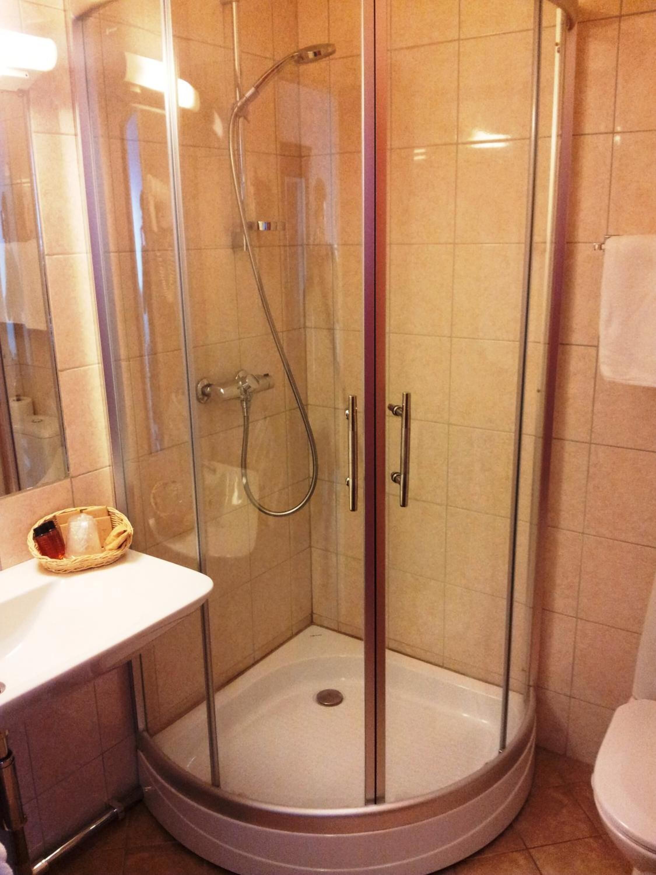 shower, free toiletries, hair dryer, towels