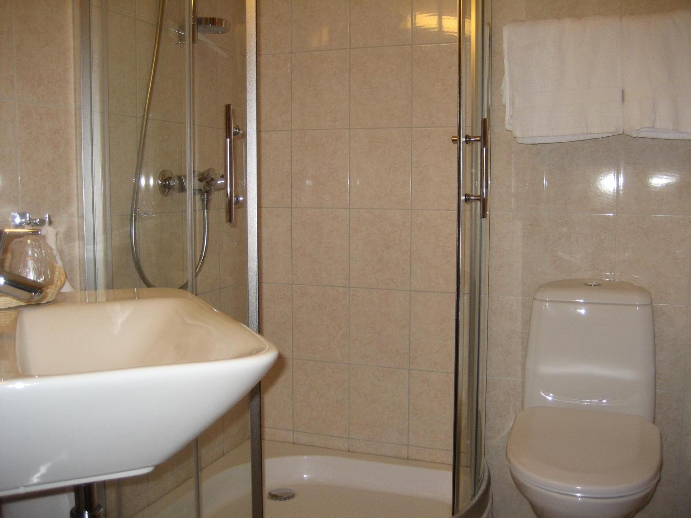 shower, free toiletries, hair dryer, towels