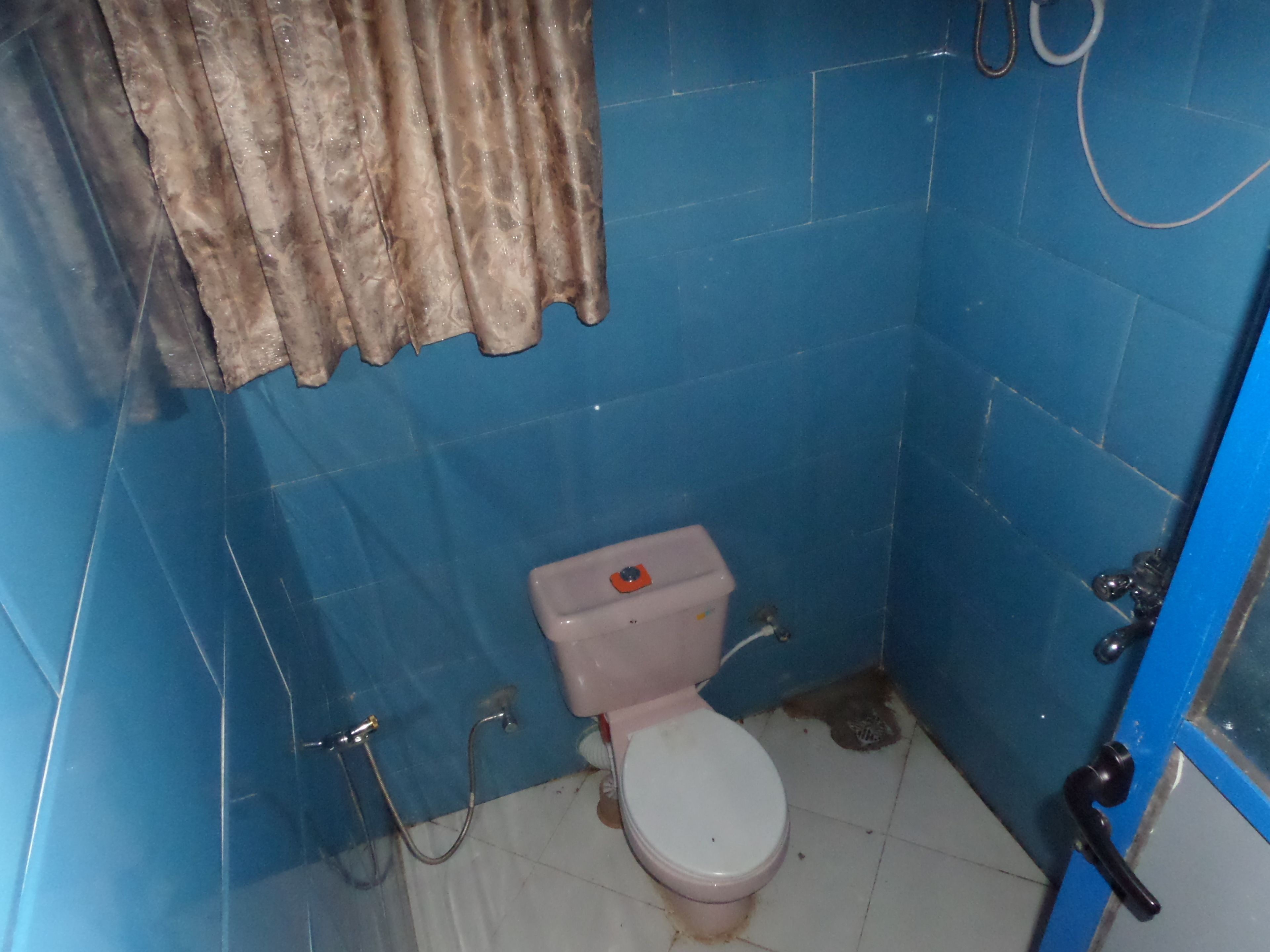 Un baño pequeño con inodoro, ducha y cortina.