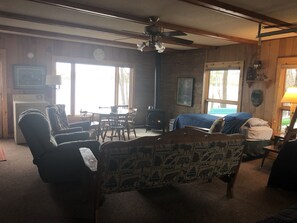 TV, fireplace, DVD player, music library