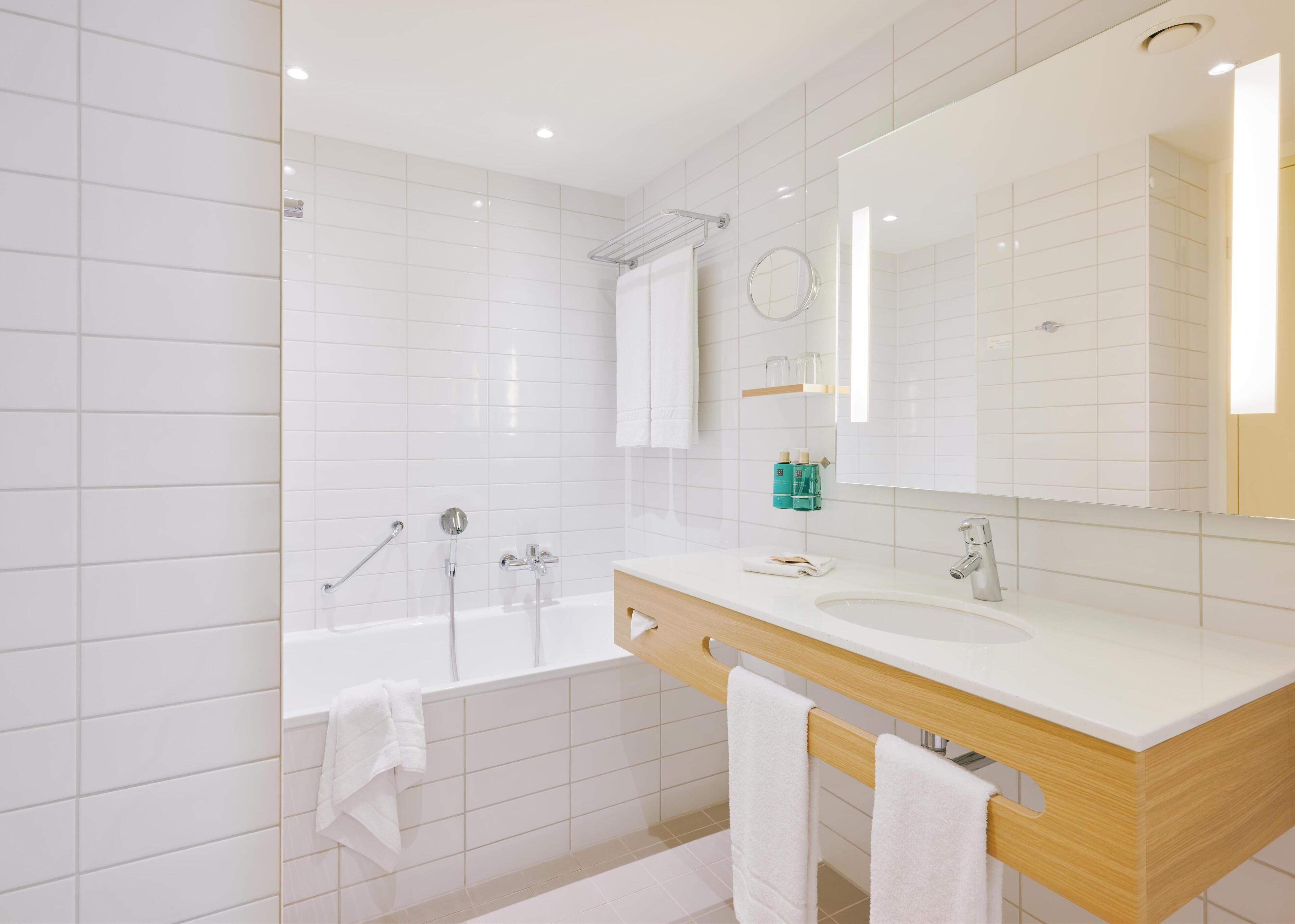 free toiletries, hair dryer, towels