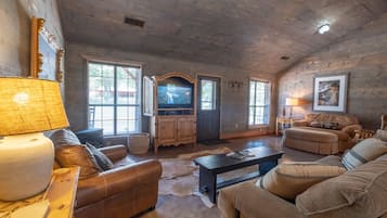 電視、壁爐、DVD 播放機、書籍