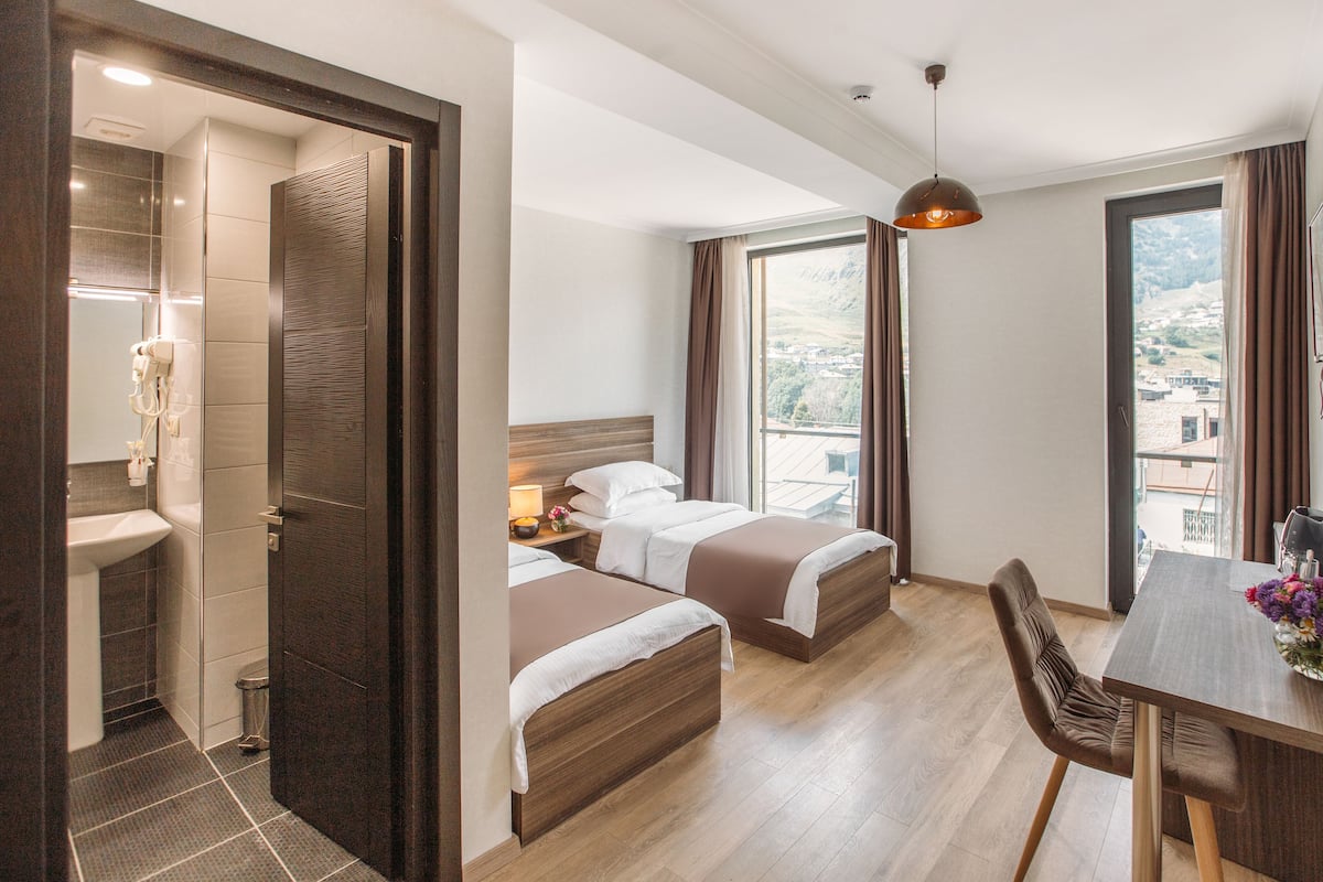 Habitación estándar con 2 camas individuales, vista a la montaña | Escritorio, cortinas blackout y insonorización