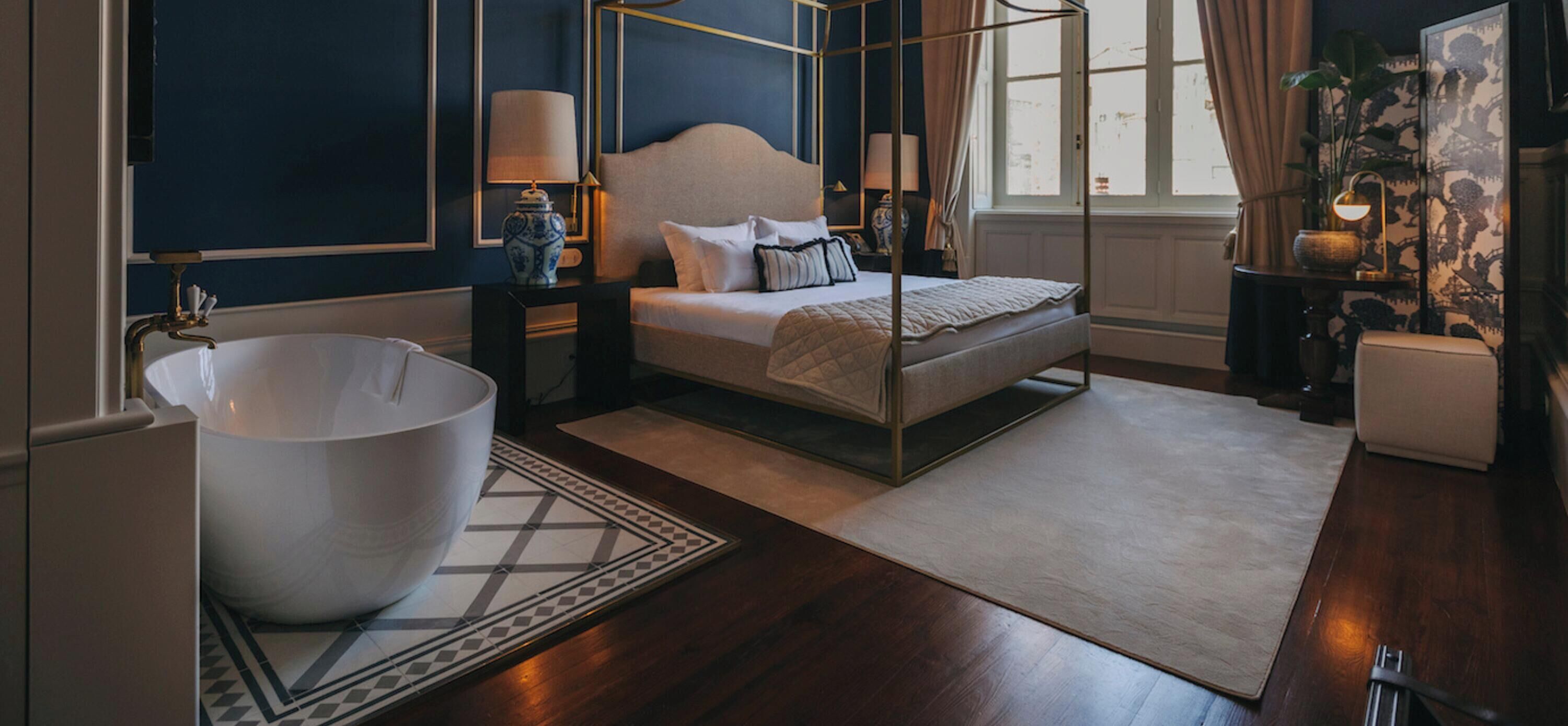 华丽双人房, 浴缸 | 埃及棉床单、高档床上用品、记忆海绵床垫、特色装修