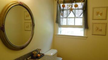Combined shower/bathtub, hair dryer, towels, soap