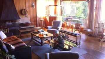 Fernseher, Kamin, Stereoanlage