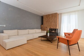 Una televisión, una chimenea