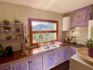 Een koelkast, een microgolfoven, een kookplaat