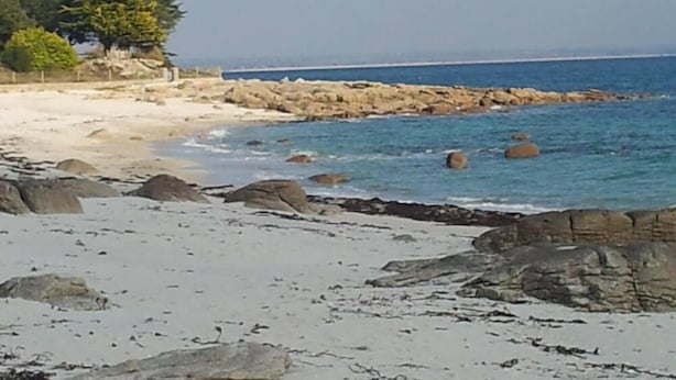 A rocky beach with clear blue water, some trees, and a distant view of the sea. - House / Villa - Loctudy (Loctudy)