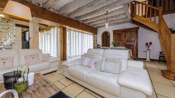 Télévision, cheminée, livres