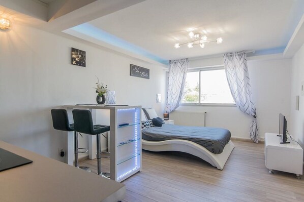 1 bedroom, desk, soundproofing, iron/ironing board