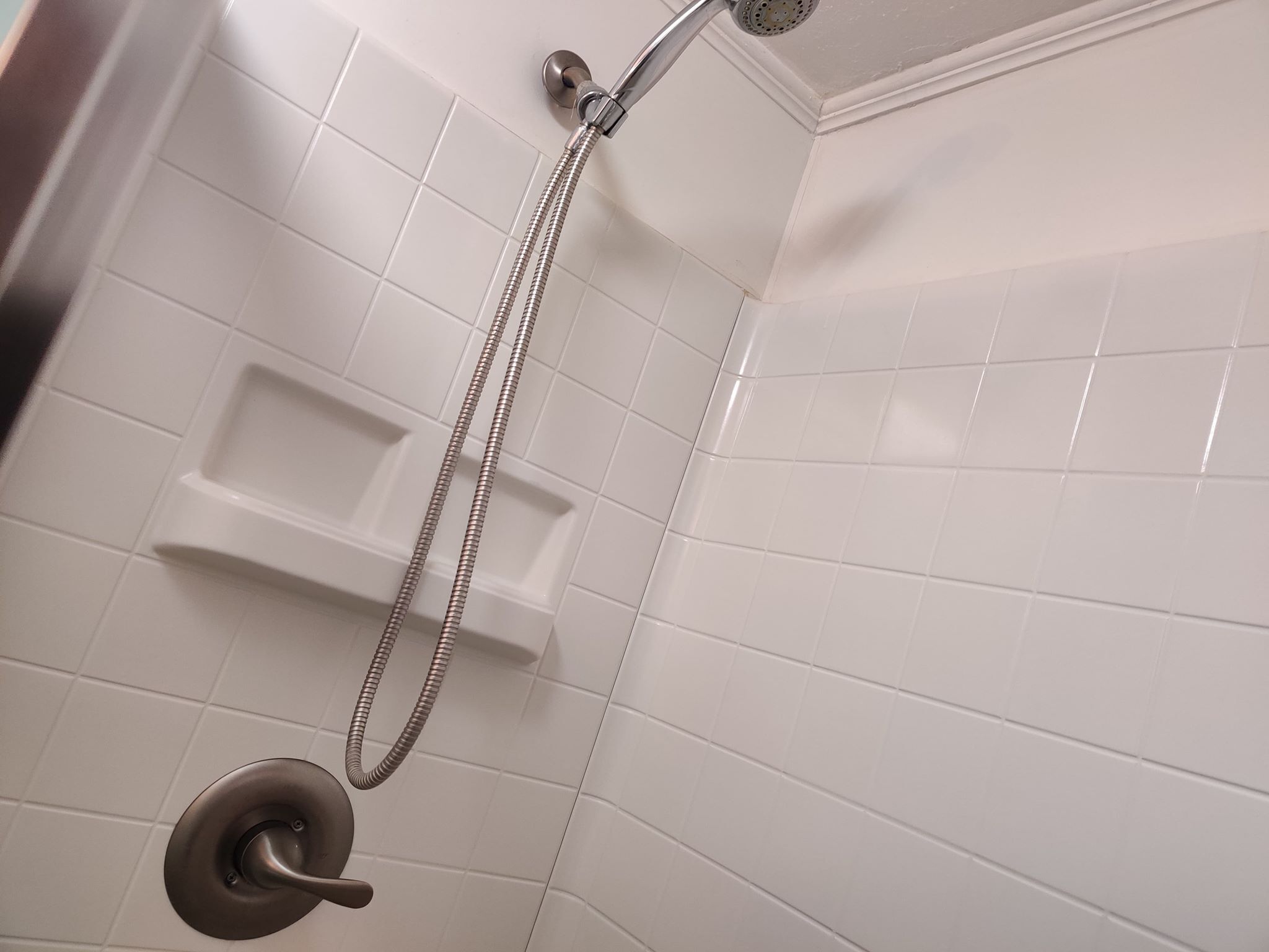 Shower, towels, soap, toilet paper