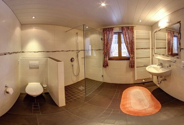 Douche, sèche-cheveux, serviettes fournies