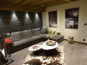TV, fireplace, DVD player, foosball