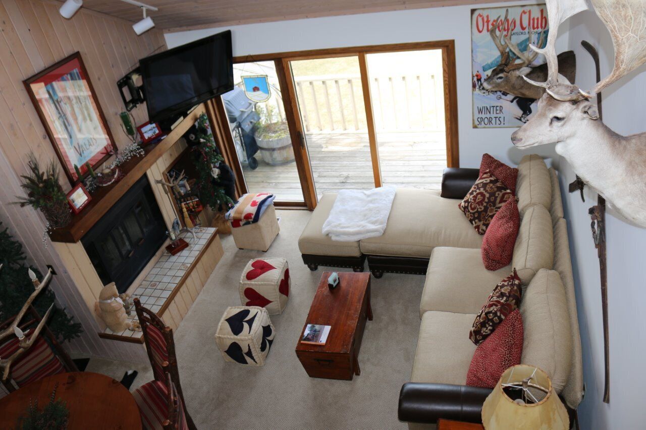 平面電視、壁爐、DVD 播放機