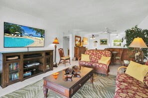 Fernseher, DVD-Player, Tischtennisplatte, Bücher