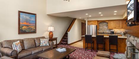TV, fireplace, DVD player, books