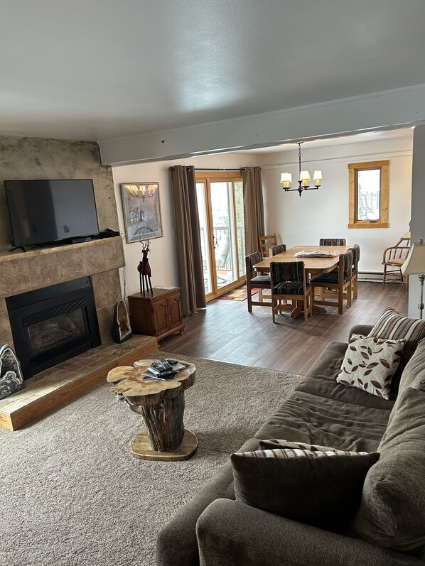 Smart TV, chimenea, reproductor de DVD