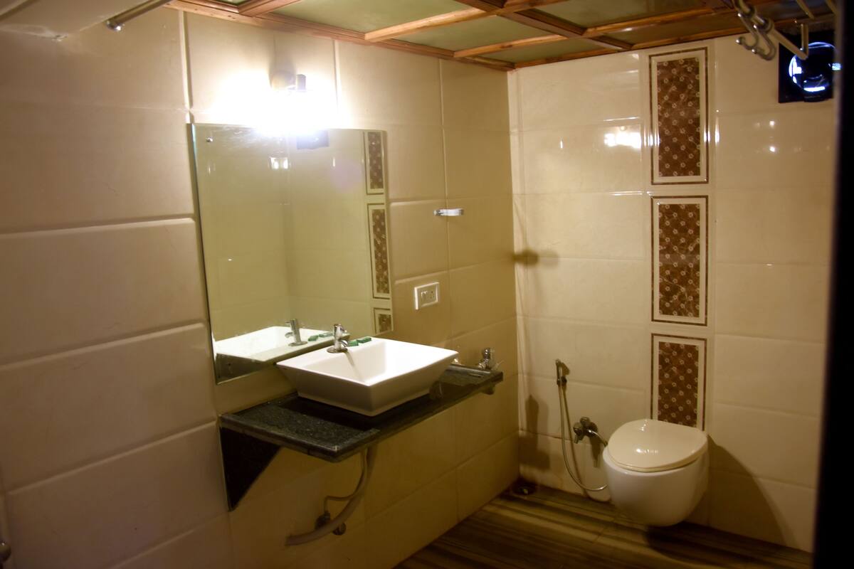Shower, slippers, towels