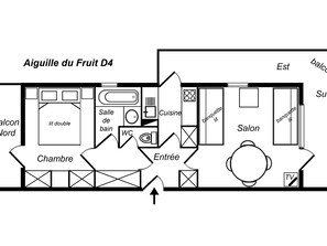 Floor plan - Charming renovated 2-room apartment with south balcony, pets allowed (Méribel)