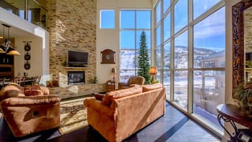 TV, fireplace, foosball