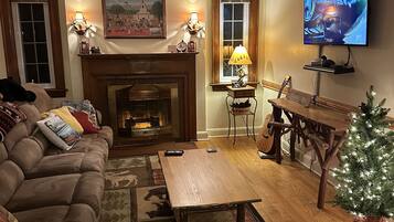 Smart TV, fireplace, Netflix, books