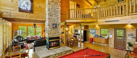 Smart TV, fireplace, video games, DVD player